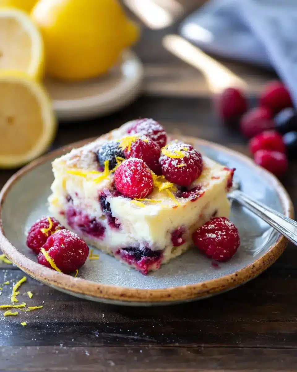 Lemon Raspberry Cottage Cheese Bake – 1 Light, Simple Favorite 1 Lemon Raspberry Bake with cottage cheese in a baking dish ready to serve
