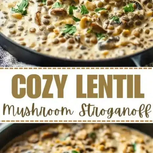 Lentil Mushroom Stroganoff 2 Bowl of creamy Lentil Mushroom Stroganoff topped with fresh herbs.
