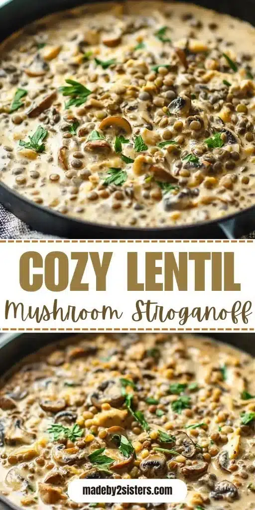 Lentil Mushroom Stroganoff 1 Bowl of creamy Lentil Mushroom Stroganoff topped with fresh herbs.
