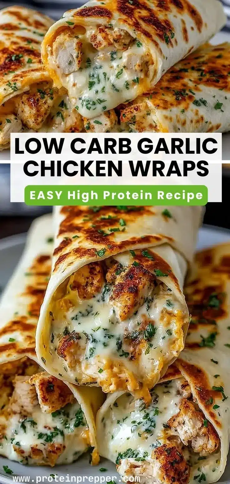 Low Carb Cheesy Garlic Chicken Wraps with fresh ingredients and melted cheese