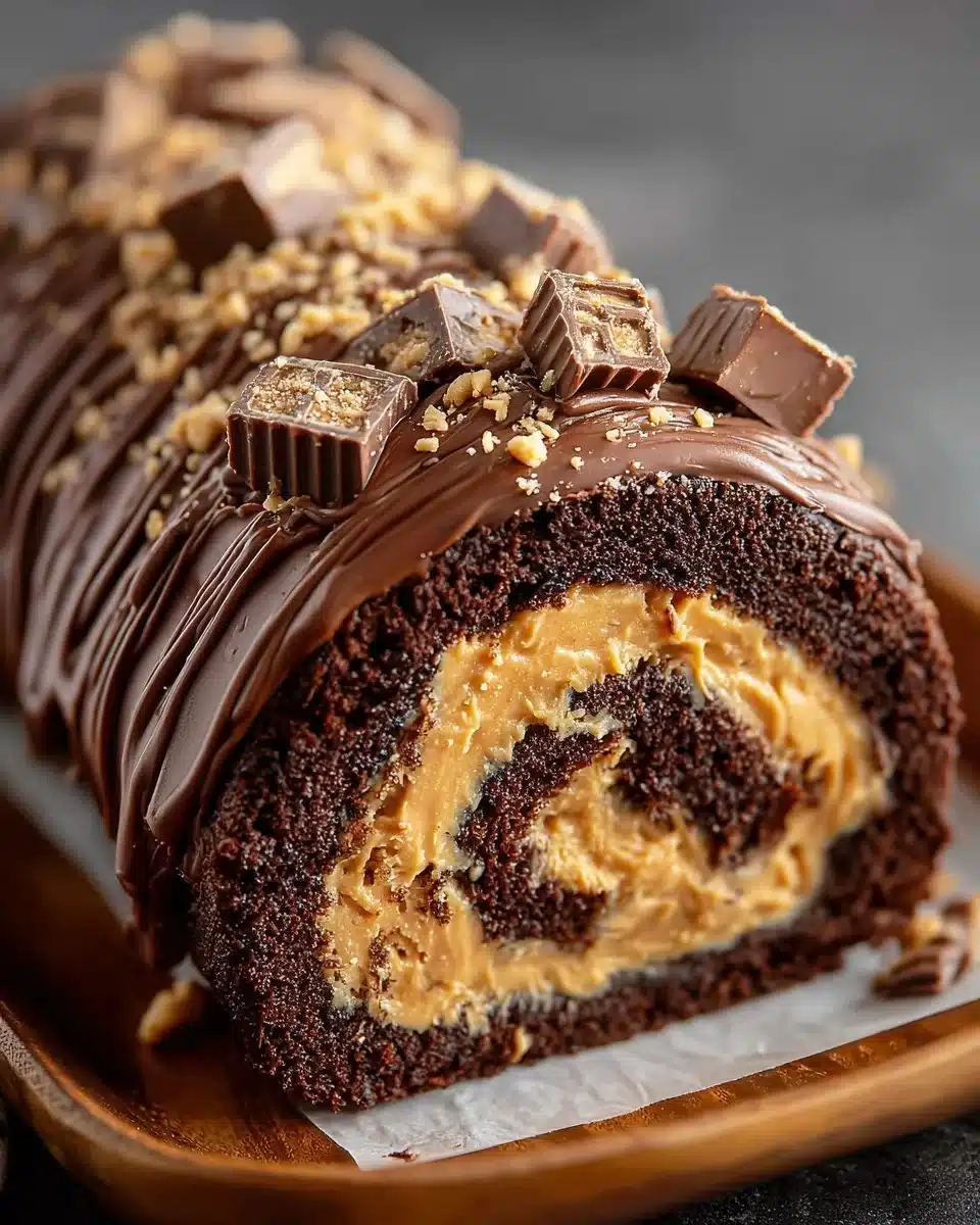 Peanut Butter Cup Chocolate Roll 1 Peanut Butter Cup Chocolate Roll dessert with creamy peanut butter and rich chocolate