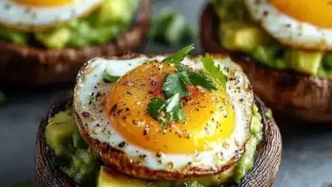 Savory avocado and egg stuffed mushrooms for a healthy breakfast option