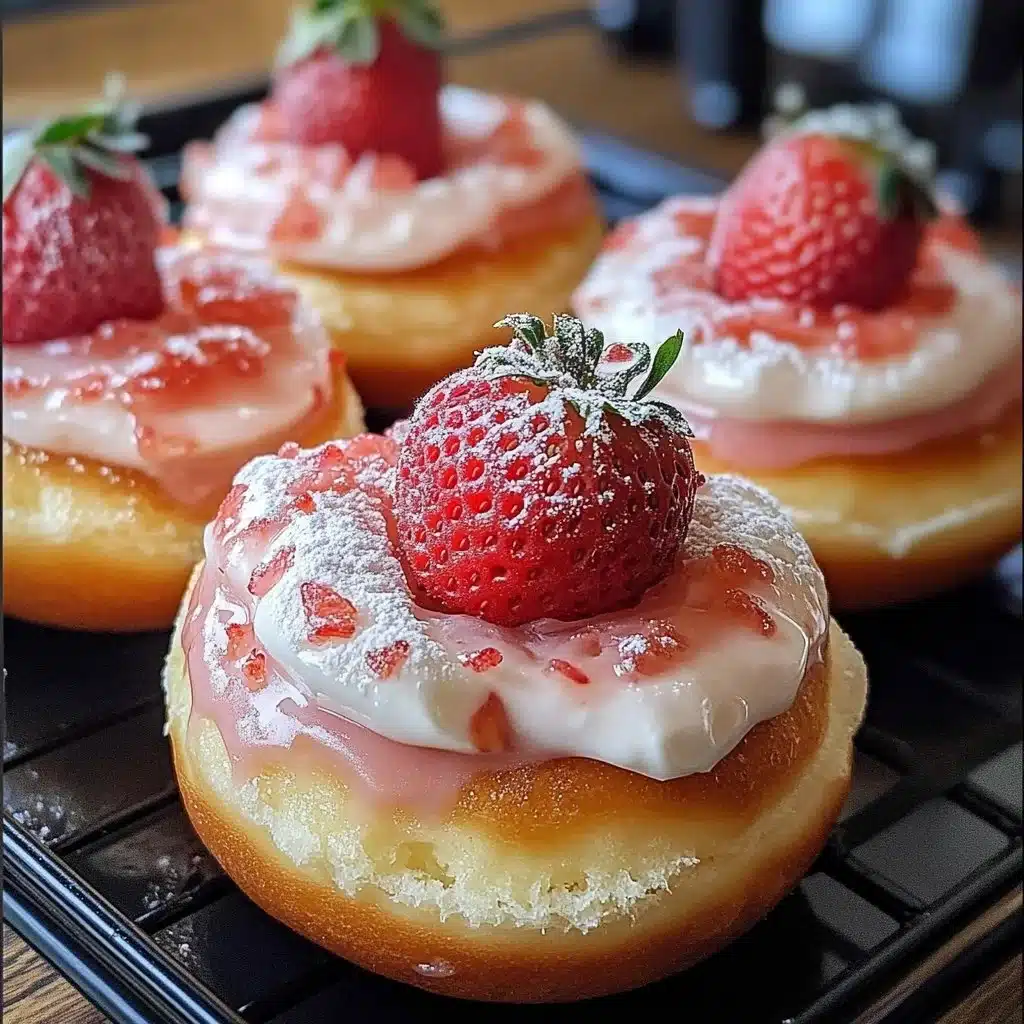 Strawberry Cheesecake Stuffed Donuts 1 Delicious strawberry cheesecake stuffed donuts on a plate