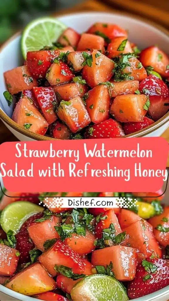 Strawberry Watermelon Salad with honey drizzled on top