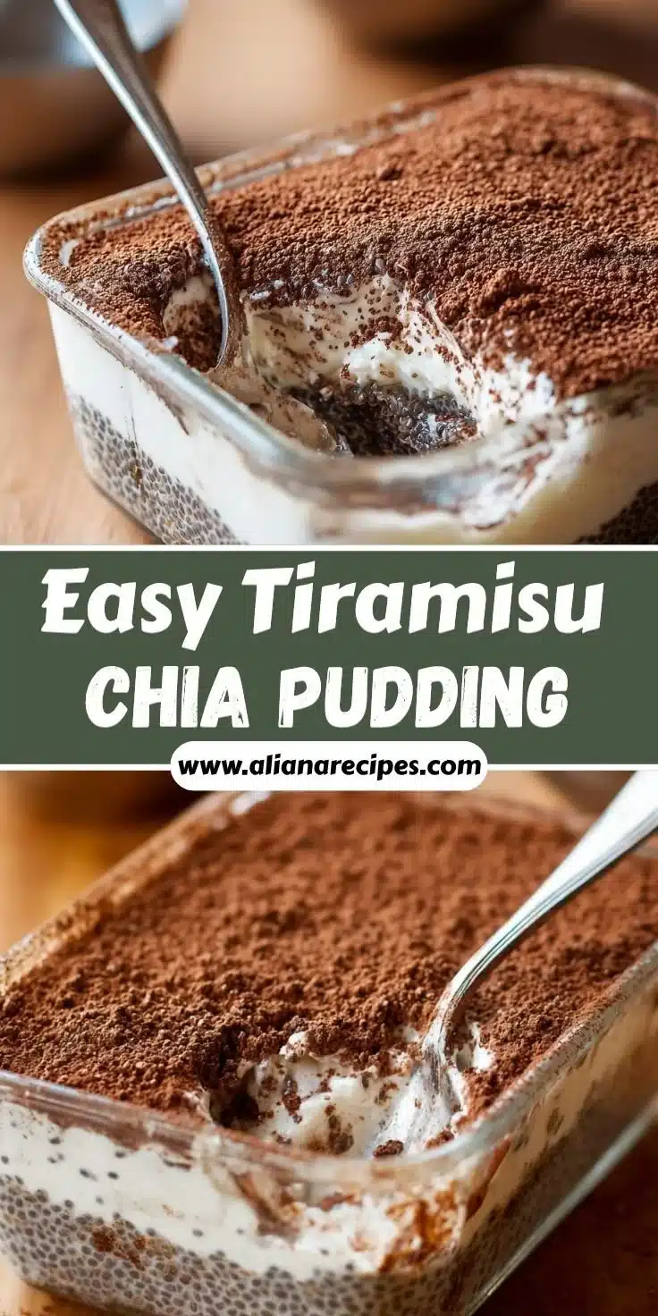 Tiramisu Chia Pudding 1 A bowl of creamy tiramisu chia pudding topped with cocoa powder and coffee beans.