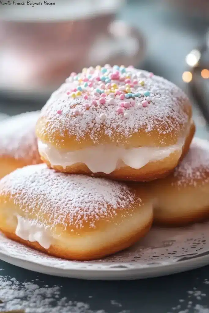 Delicious Vanilla French Beignets dusted with powdered sugar