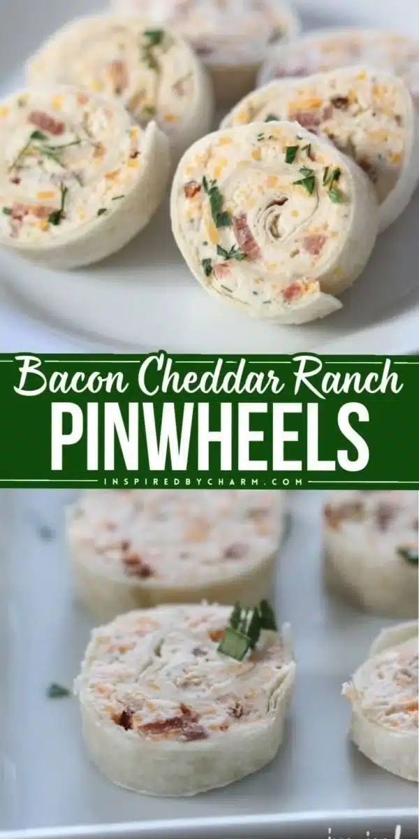 Bacon Cheddar Ranch Pinwheels served on a platter with fresh garnishes