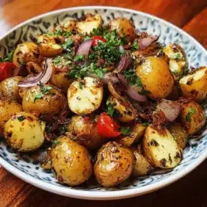 Balsamic Potato Salad 2 A vibrant Balsamic Potato Salad served in a bowl, garnished with fresh herbs.
