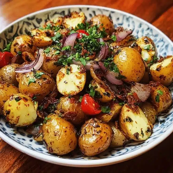 Balsamic Potato Salad 1 A vibrant Balsamic Potato Salad served in a bowl, garnished with fresh herbs.