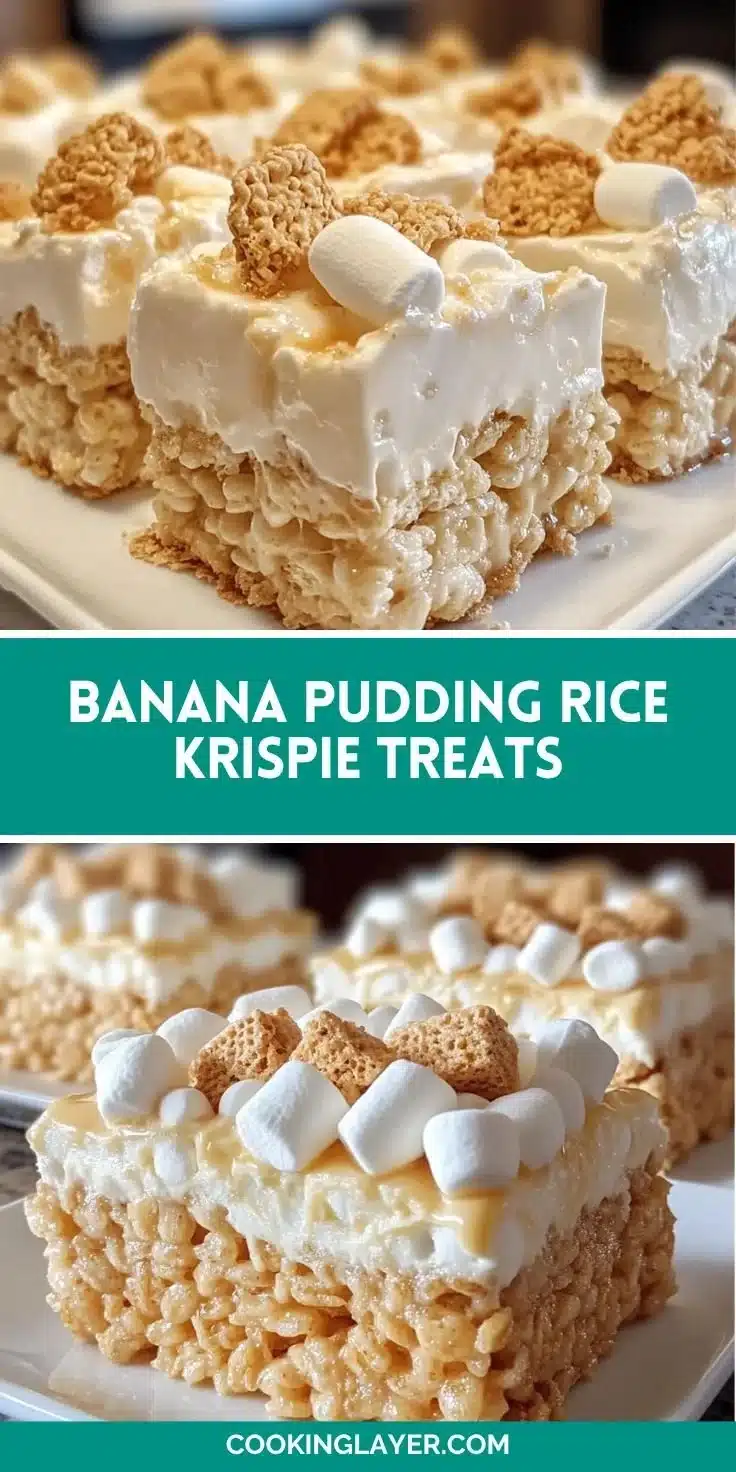 Banana Pudding Rice Krispie Treats 1 Delicious banana pudding rice Krispie treats on a plate.