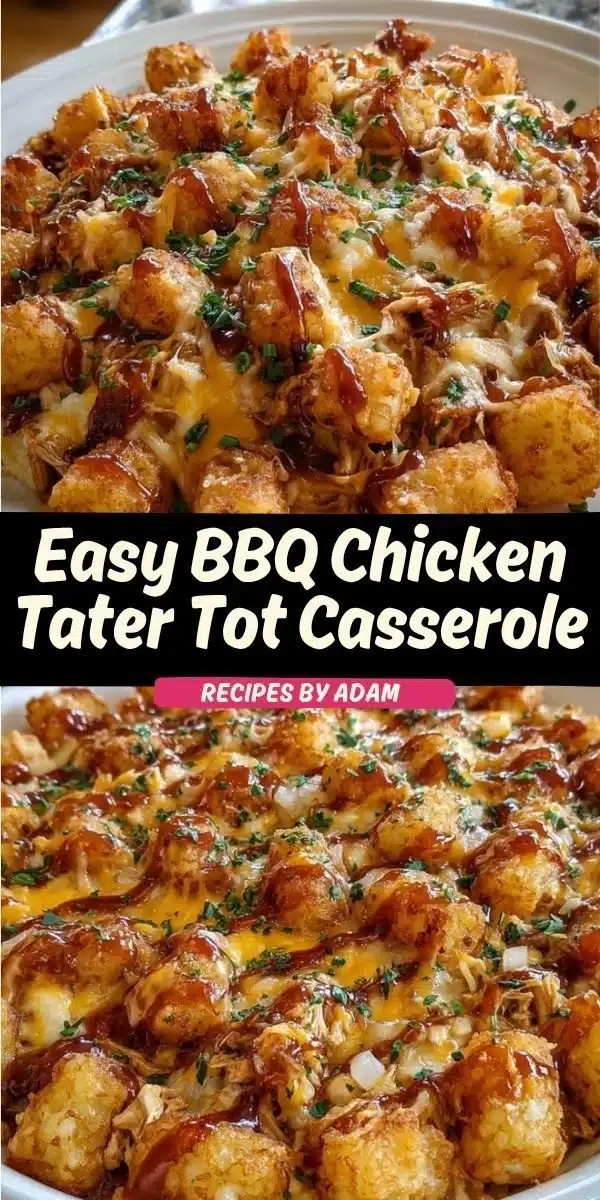 Delicious BBQ Chicken Tater Tot Casserole served in a baking dish