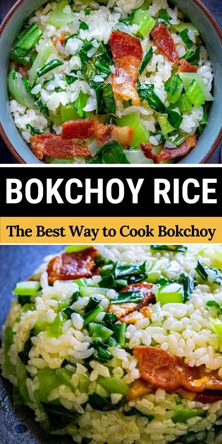 Bok Choy and Bacon Fried Rice dish with vibrant ingredients and aromas.