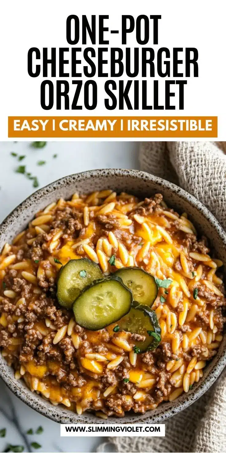 Cheesy One-Pot Cheeseburger Orzo 1 Cheesy One-Pot Cheeseburger Orzo dish in a bowl