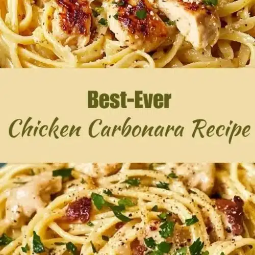 Chicken Carbonara 2 Delicious Chicken Carbonara pasta topped with parsley and crispy bacon