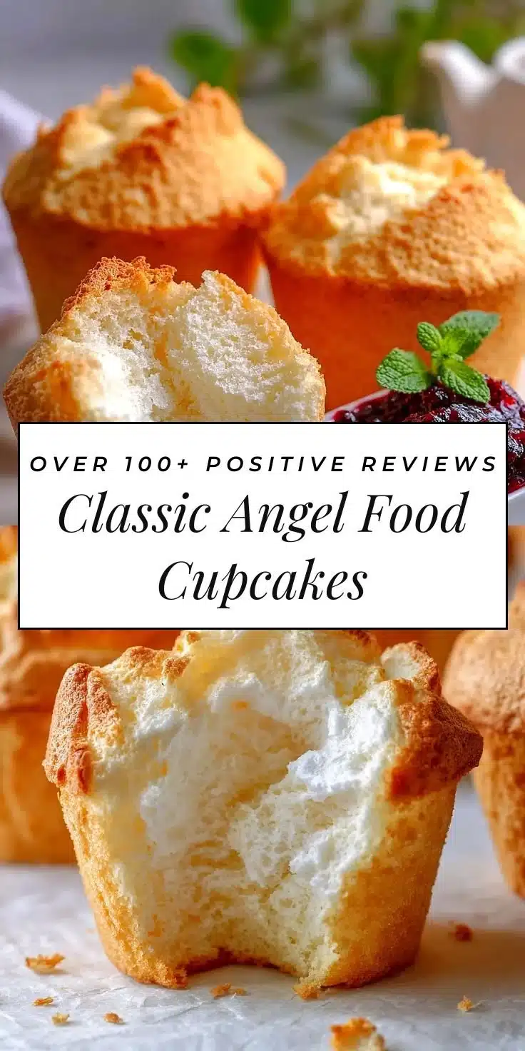 Classic Angel Food Cupcakes 1 Classic angel food cupcakes topped with fresh strawberries.