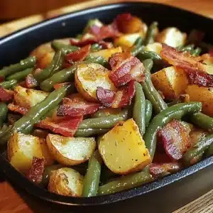 Country Ranch Green Beans and Potatoes with Bacon 2 Country Ranch green beans and potatoes with bacon served in a bowl