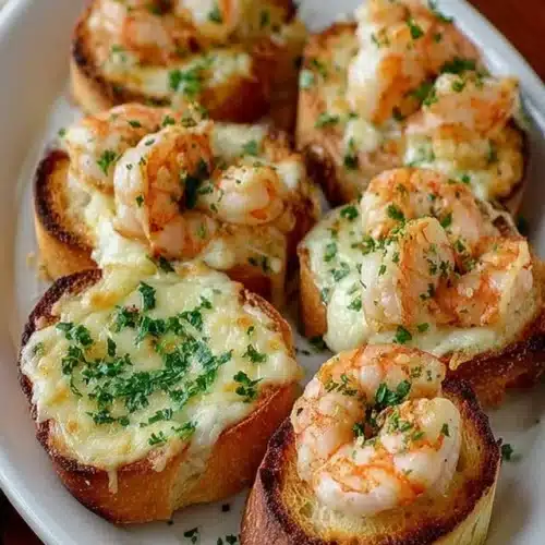 Crabby shrimp stuffed garlic bread bombs ready to be served on a plate