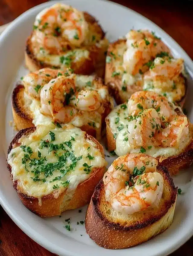 Crabby shrimp stuffed garlic bread bombs ready to be served on a plate