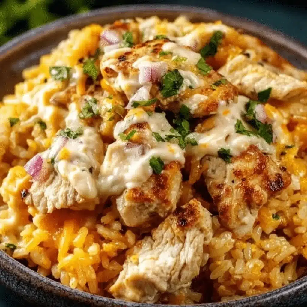 Crazy Chicken: Mexican Chicken and Rice with Cheese 1 Delicious Mexican chicken and rice with cheese in a bowl