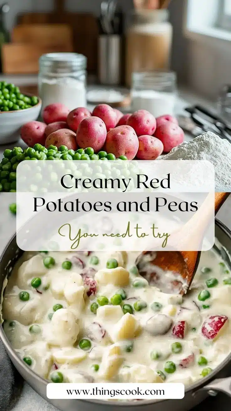 Creamed Peas and Potatoes 1 Creamed peas and potatoes dish served in a bowl