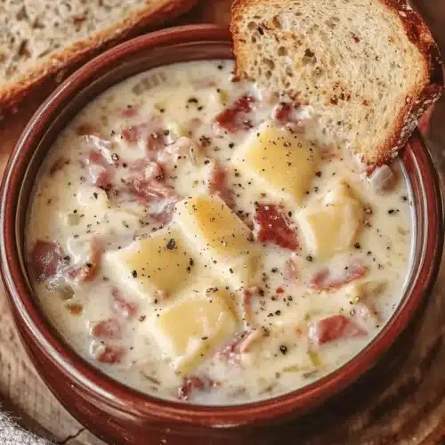 Creamy Reuben Soup Delight 2 Creamy Reuben soup with corned beef, sauerkraut, and Swiss cheese