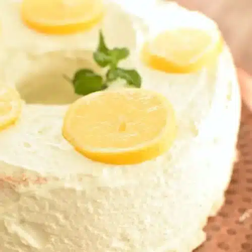 Easiest angel food lemon cake with fluffy texture and lemon glaze