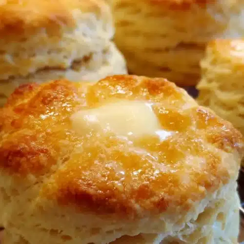 Delicious fluffy homemade biscuits without buttermilk, fresh out of the oven.