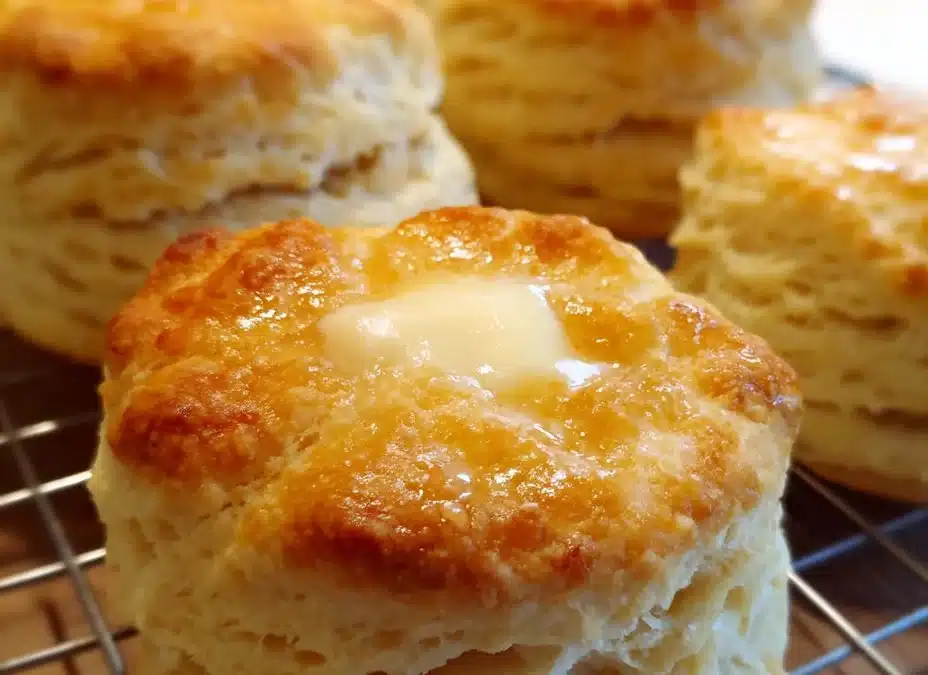 Delicious fluffy homemade biscuits without buttermilk, fresh out of the oven.