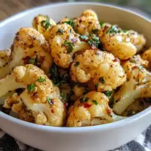 Garlic Butter Roasted Cauliflower Recipe 2 Delicious garlic butter roasted cauliflower garnished and ready to serve