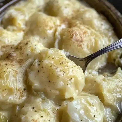 Plate of German cabbage and dumplings served with herbs.