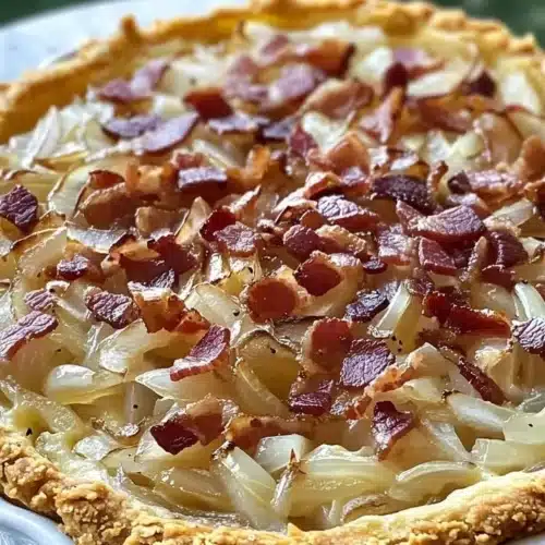 Delicious slice of German Onion Pie served on a plate
