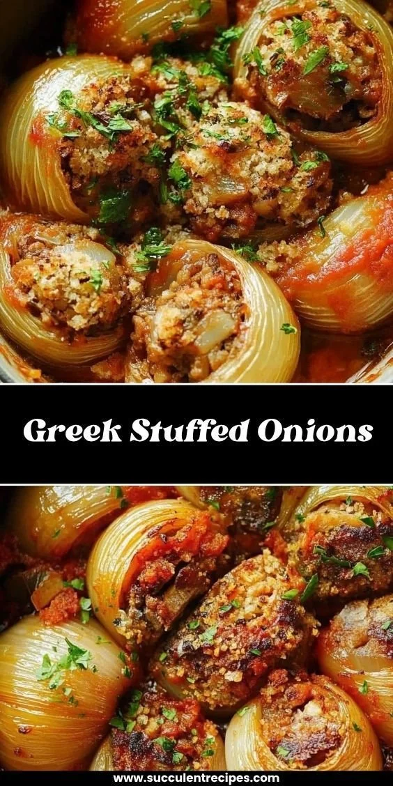 Delicious Greek stuffed onions served on a plate with fresh herbs.