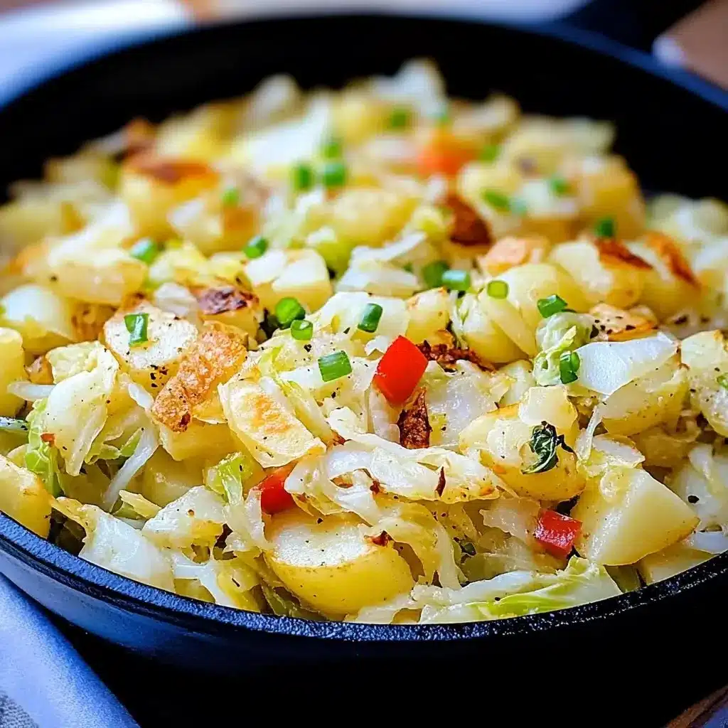 Healthy fried cabbage and potatoes dish on a plate