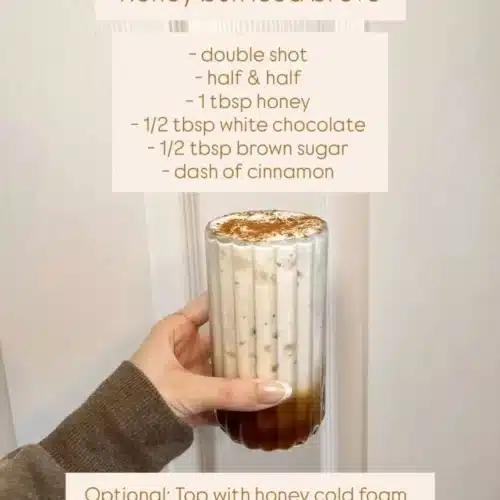 Honey bun iced breve 2 Honey bun iced breve coffee drink topped with sweet cream