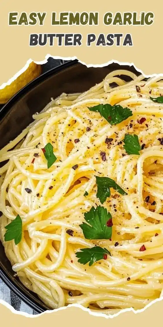 Delicious Lemon Garlic Butter Pasta served with fresh herbs and lemon slices