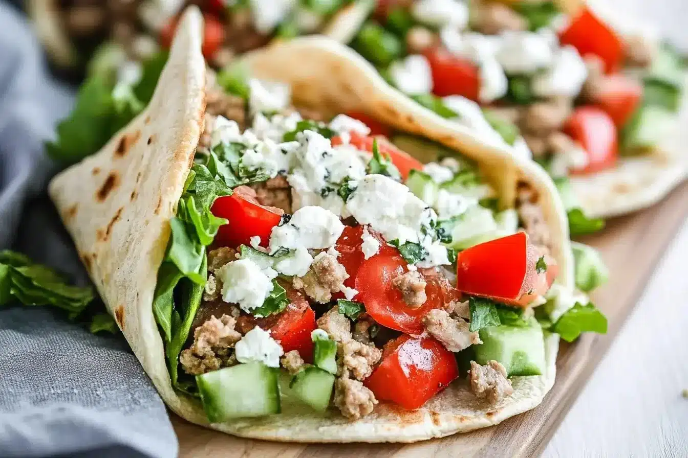 Mediterranean Ground Chicken Pitas In 3 Easy Steps 1 Mediterranean Ground Chicken Pitas served with fresh vegetables