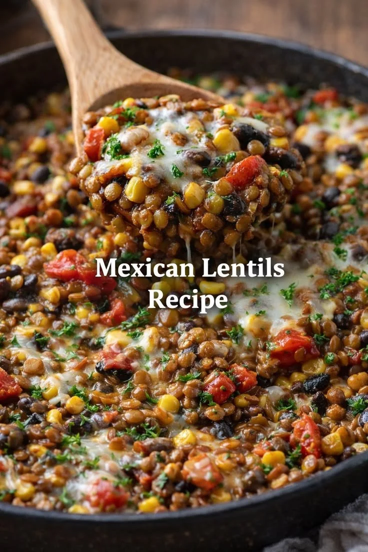 Bowl of seasoned Mexican lentils garnished with cilantro and lime