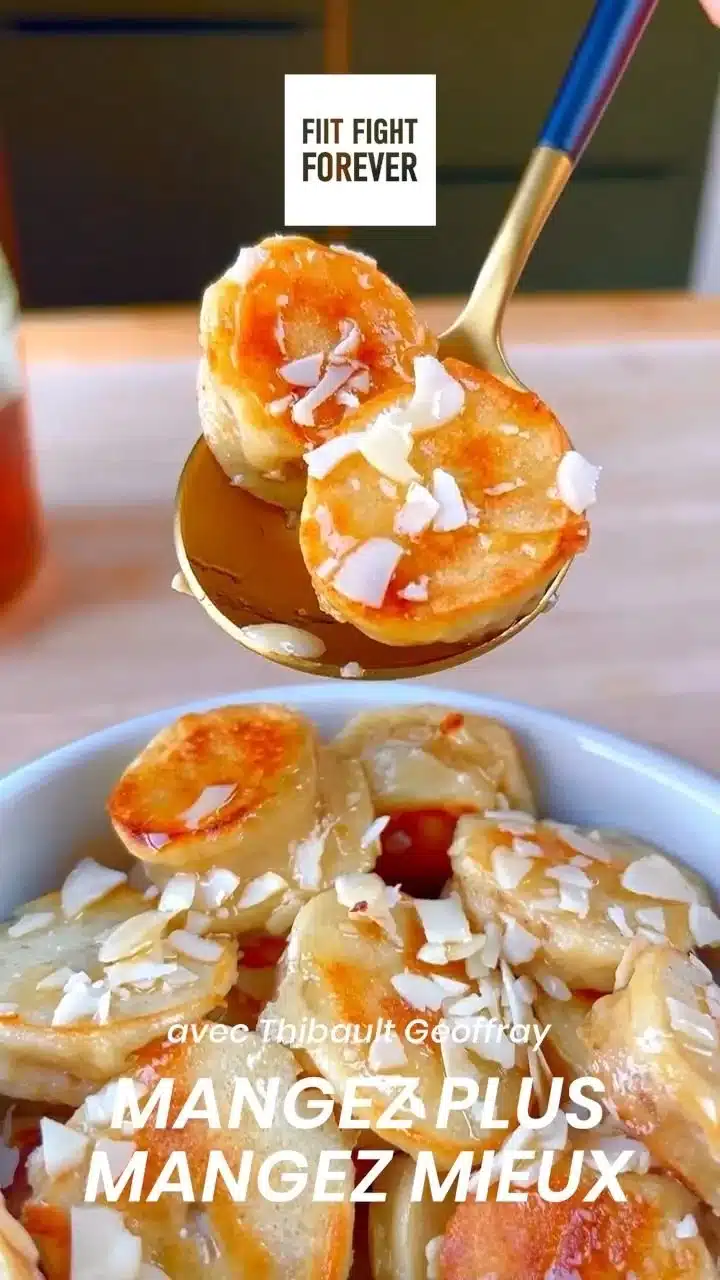 Mini Banana Pancakes 1 Fluffy mini banana pancakes stacked with syrup and banana slices