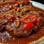 Delicious old-fashioned Swiss steak served with gravy and vegetables