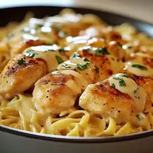Delicious One-Pan Chicken with Buttered Noodles in a serving dish