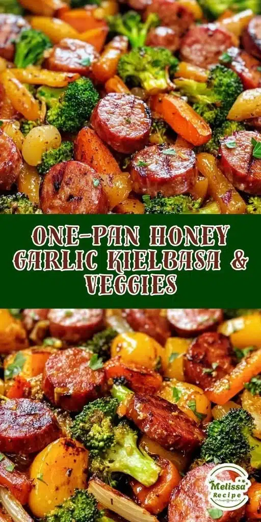 One-Pan Honey Garlic Kielbasa and Veggies 1 One-Pan Honey Garlic Kielbasa with assorted vegetables for a quick meal