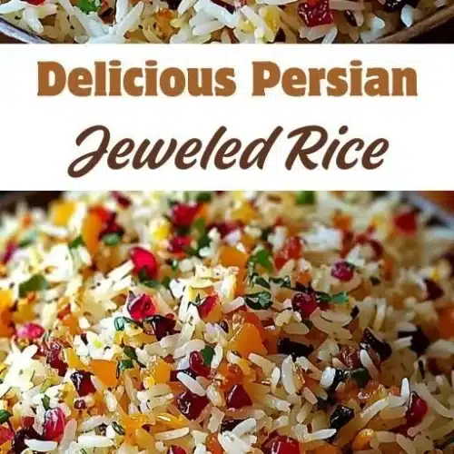 A colorful bowl of Persian Jeweled Rice garnished with nuts and fruits.