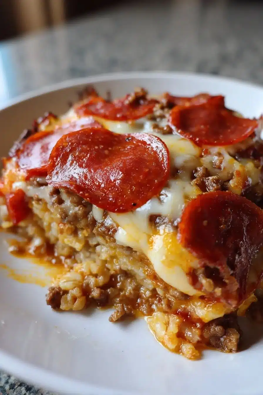Pizza Casserole Low Carb: 5 Irresistible Comfort Food Steps 1 Low carb pizza casserole baked dish topped with cheese and pepperoni