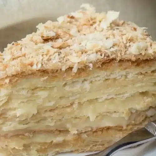 Delicious Russian Napoleon Cake with layers of pastry and cream filling