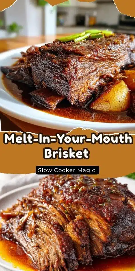 Tender slow-cooked beef brisket served on a plate with side dishes.