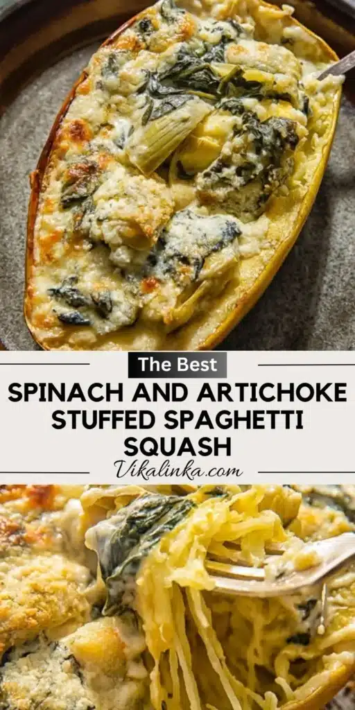 Spinach and Artichoke Stuffed Spaghetti Squash dish on a plate