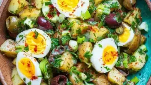 Turkish-style potato salad with fresh vegetables and herbs