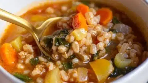 Delicious Vegetable Soup with Barley served in a bowl