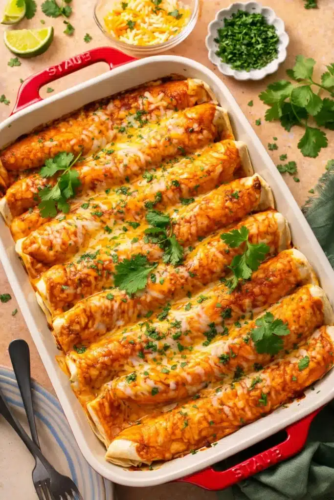 Enchiladas gratinees et garnies de coriandre