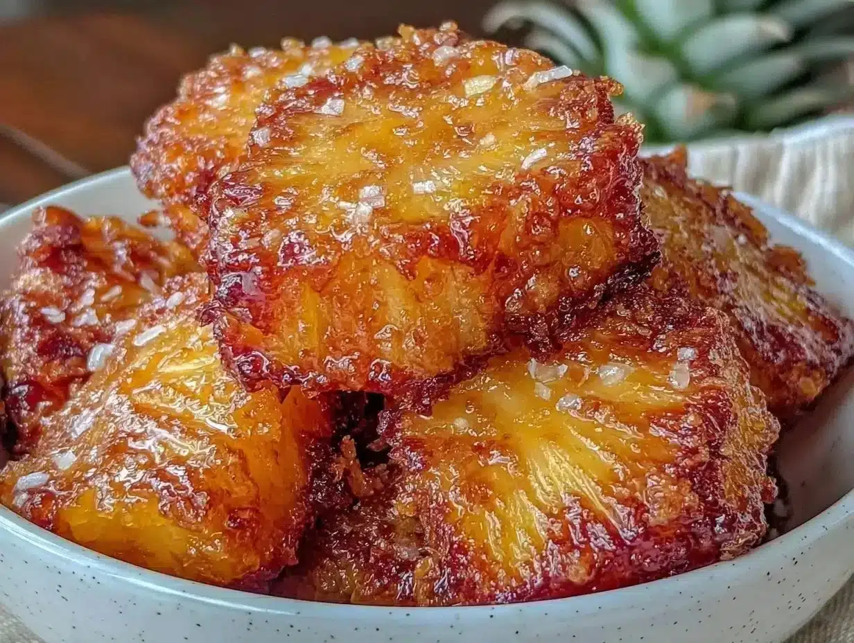 Delicious air fryer pineapple chunks caramelized to perfection